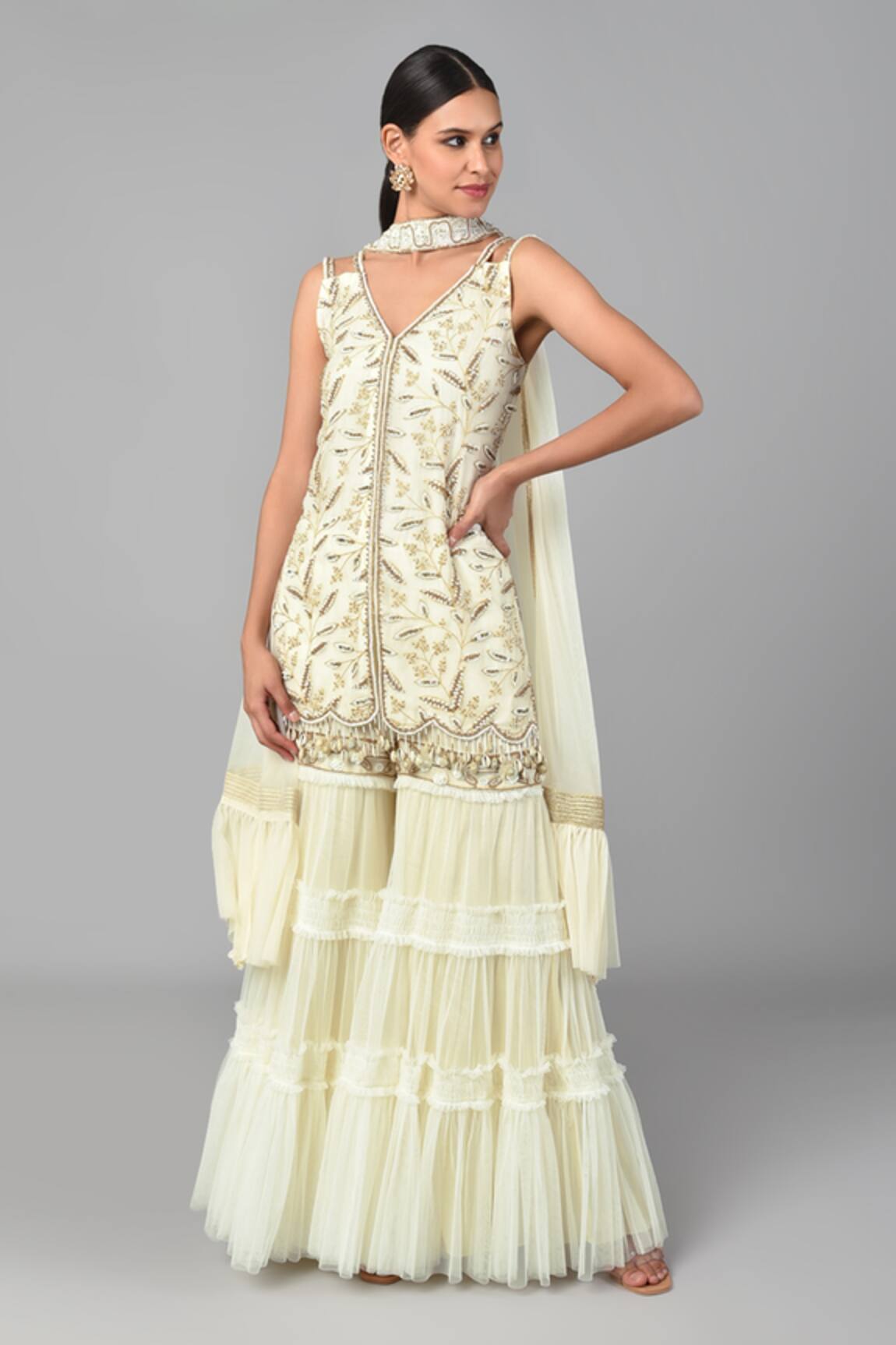Keith Gomes Chanderi Silk Kurta Sharara Set 