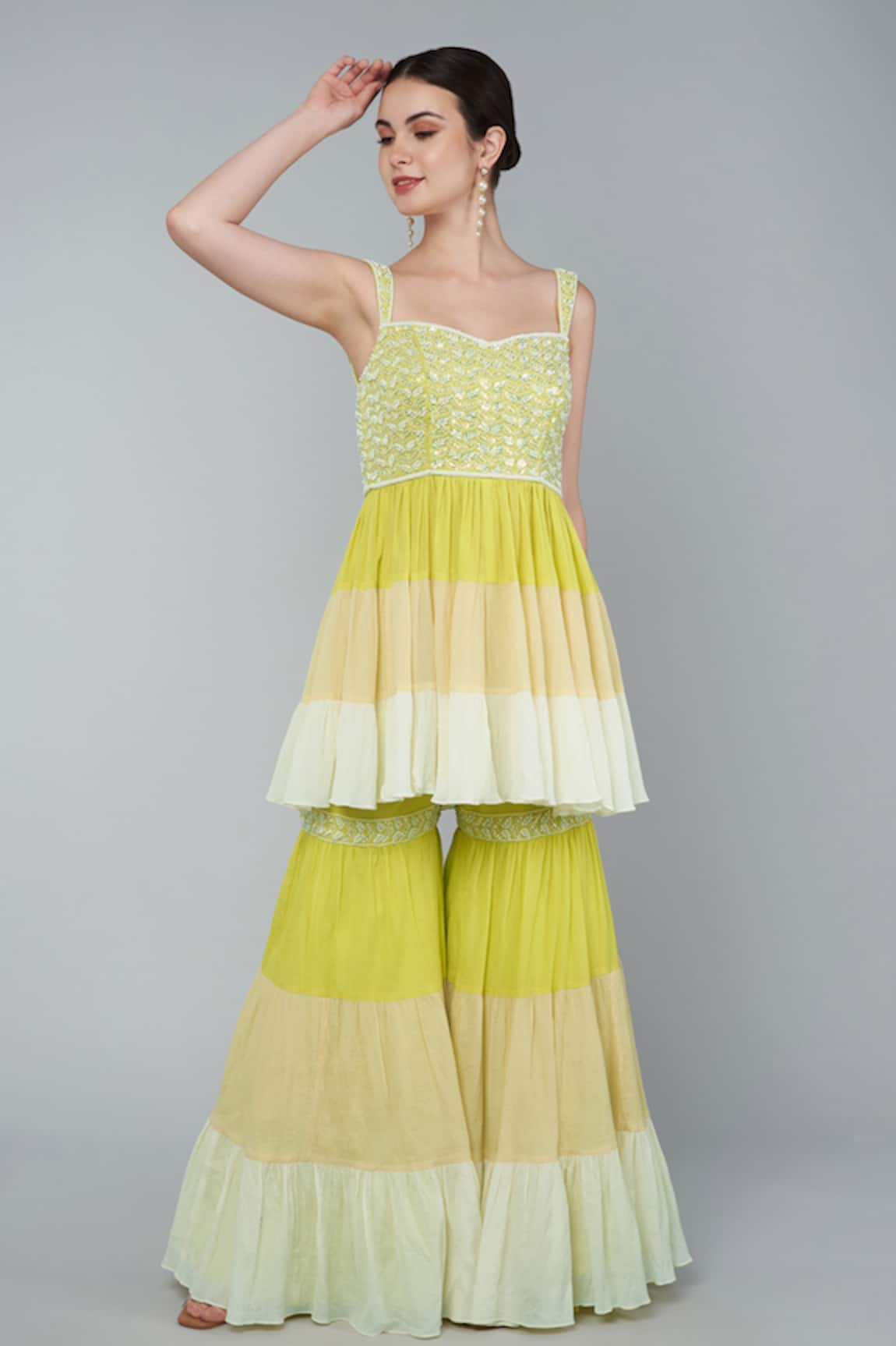 Keith Gomes Embroidered Peplum Top & Gharara Set 