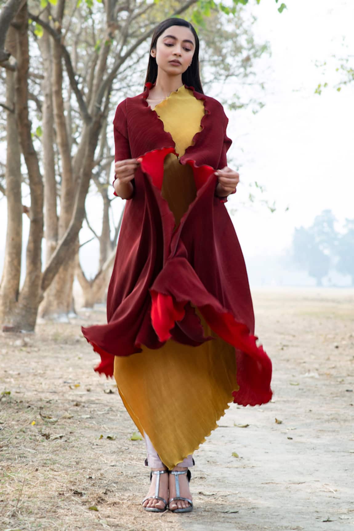 Kiran Uttam Ghosh Pleated Long Jacket