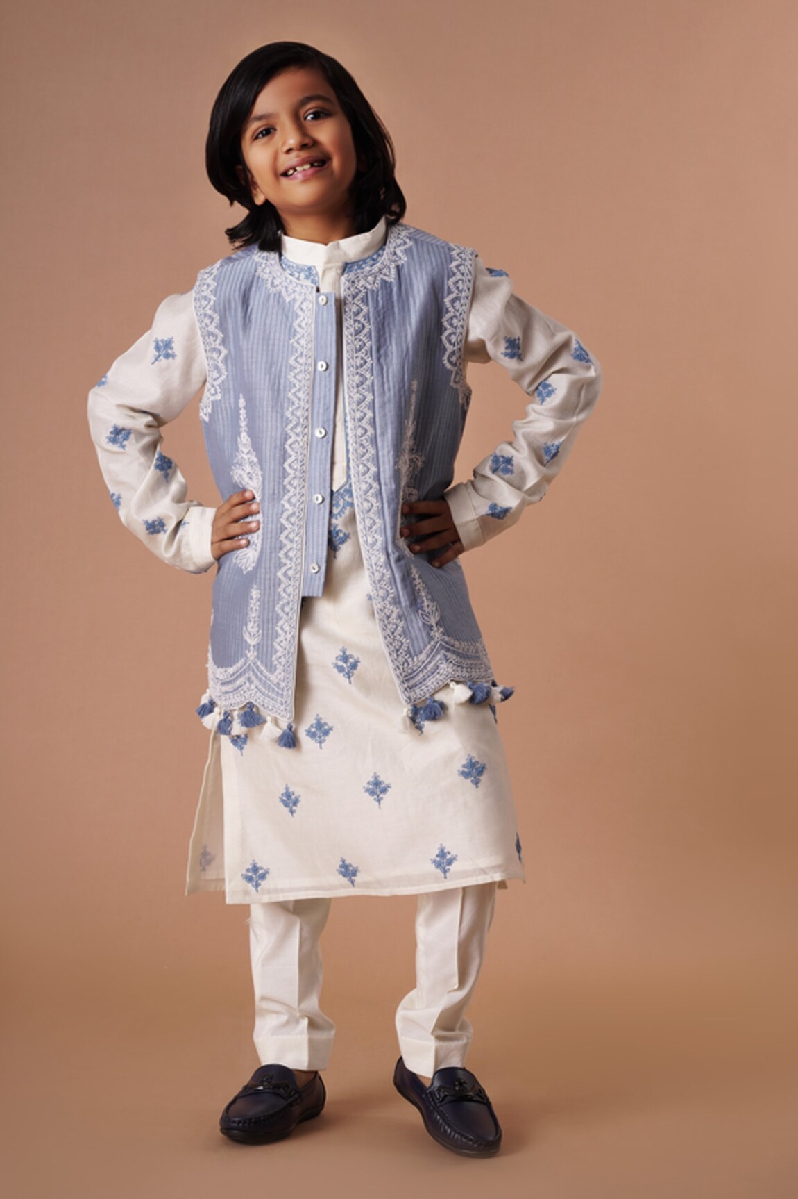 Rar studio - Kids Chanderi Embroidered Jacket Kurta Set