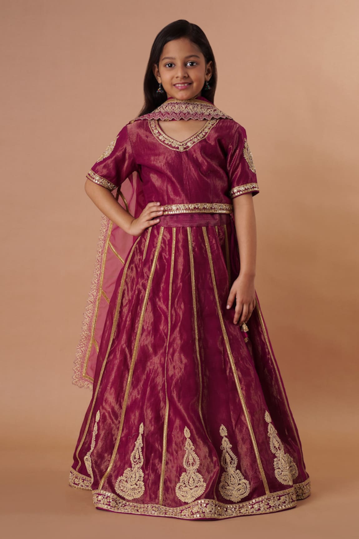 Rar studio - Kids Chanderi Embroidered Lehenga Set