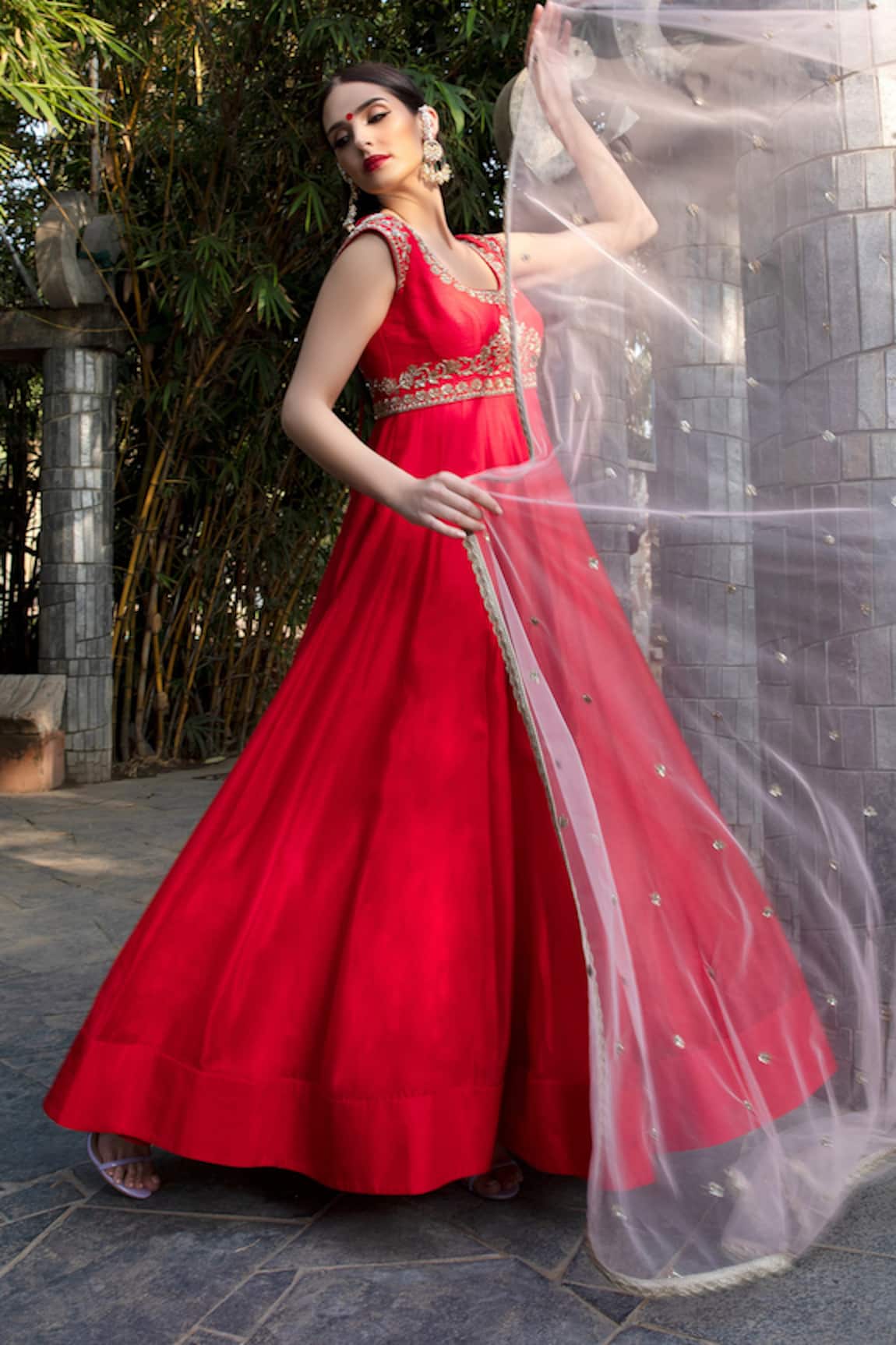 Keerthi Kadire Chanderi Anarkali with Dupatta