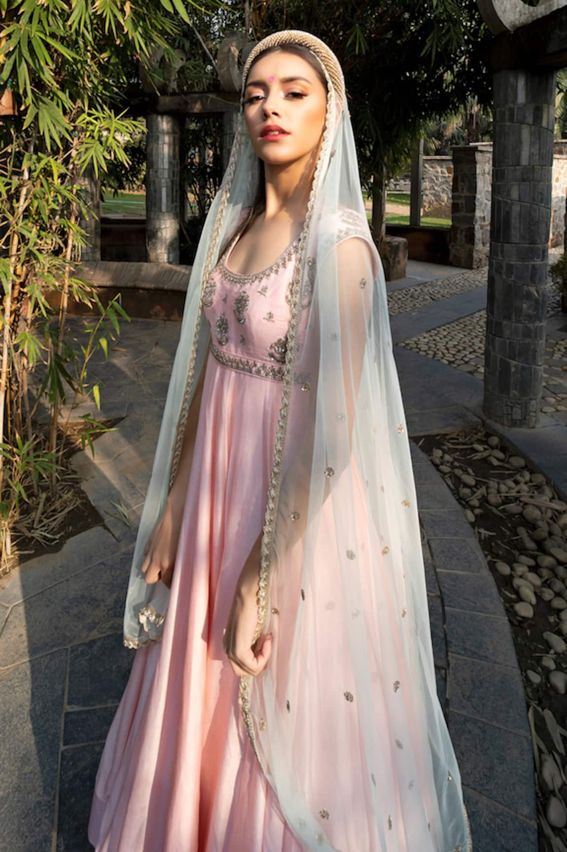 Keerthi Kadire Chanderi Anarkali with Dupatta