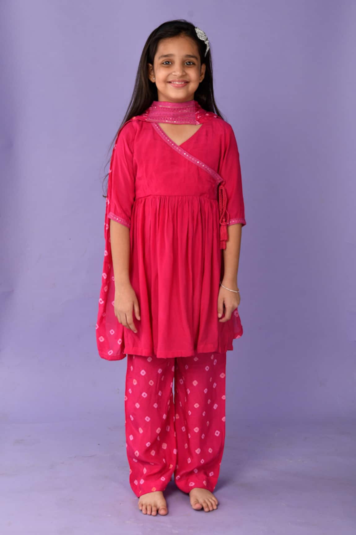 Kalp Hot Pink Angarkha Kurta Palazzo Set 