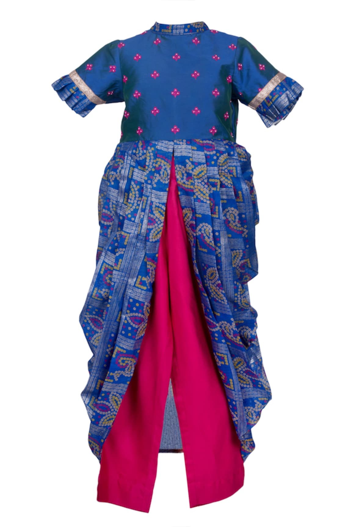 Kids Lane Bandhani Draped Kurta & Pant Set