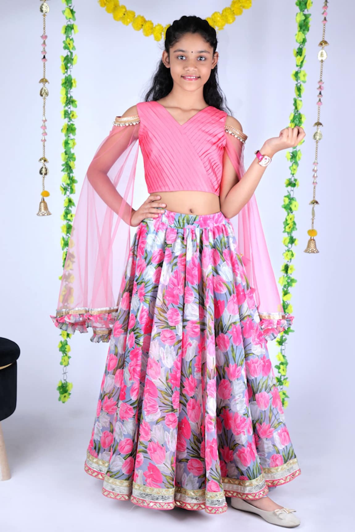 Kids Lane Tulip Print Lehenga Set