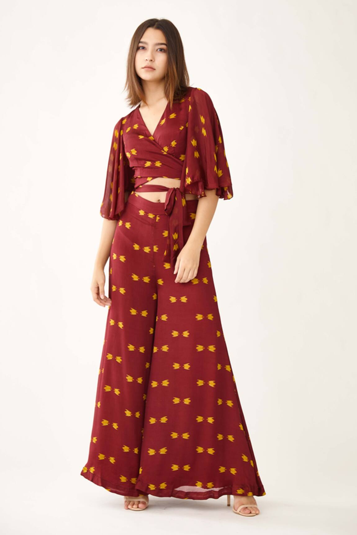 Koai Chiffon Geometric Pattern Flared Pant 