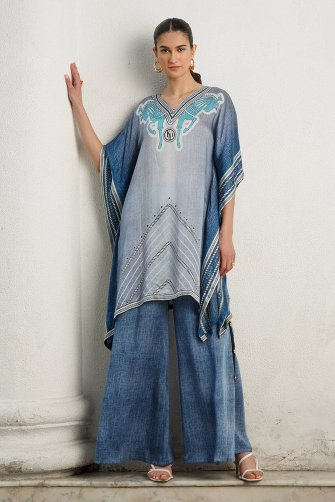 Kamaali Pret Printed Kaftan & Pant Set 