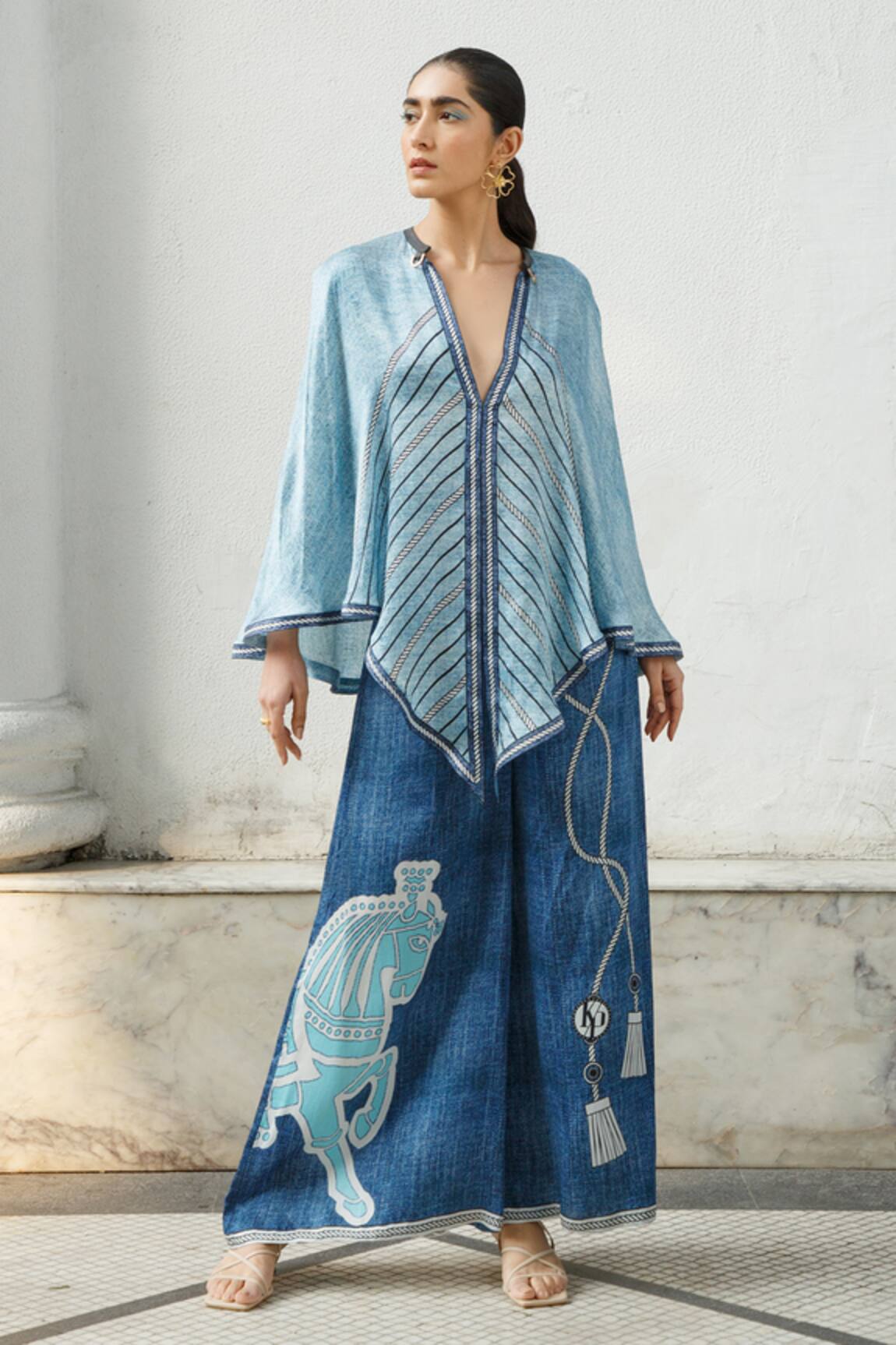 Kamaali Pret Asymmetric Printed Cape 
