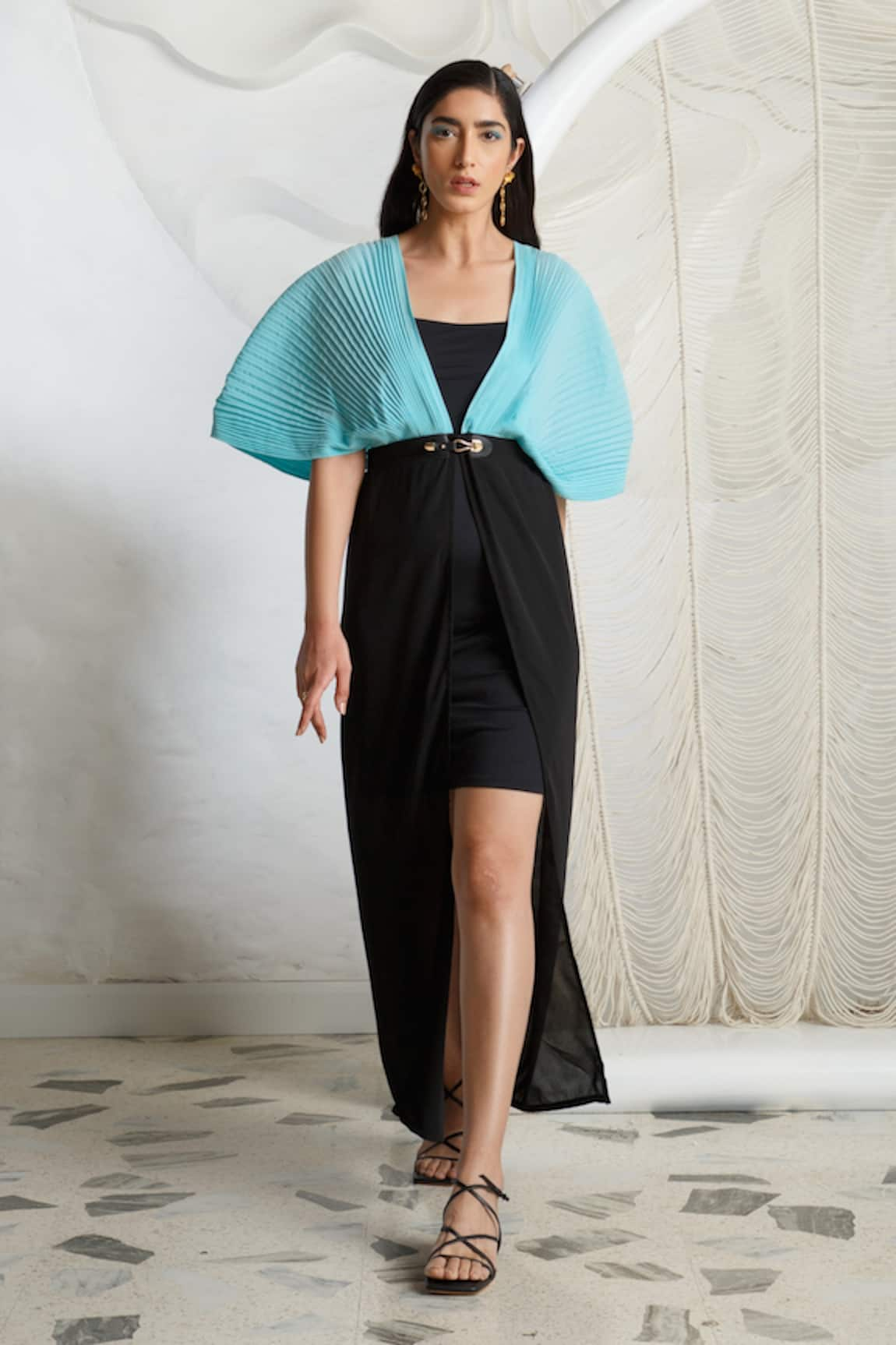 Kamaali Pret Pleated Color Block Cover Up