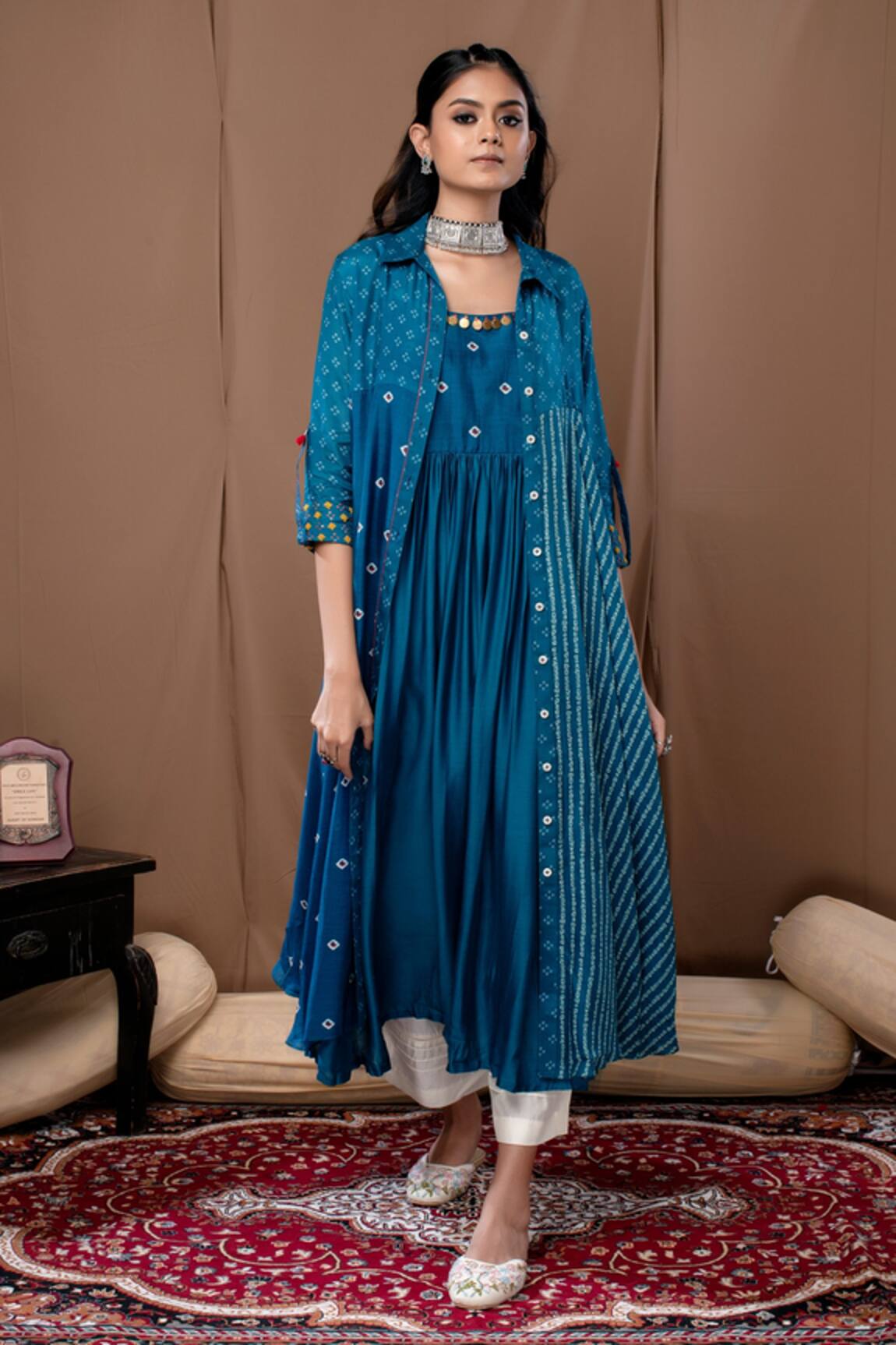 Label Kinjal Modi Bandhani Print Jacket & Cotton Silk Tunic