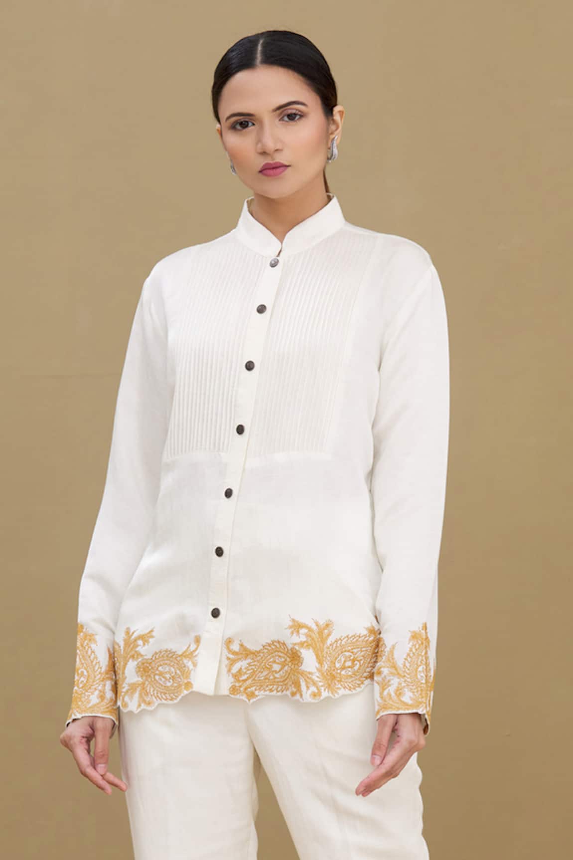Kartikeya India Embroidered Linen Satin Shirt