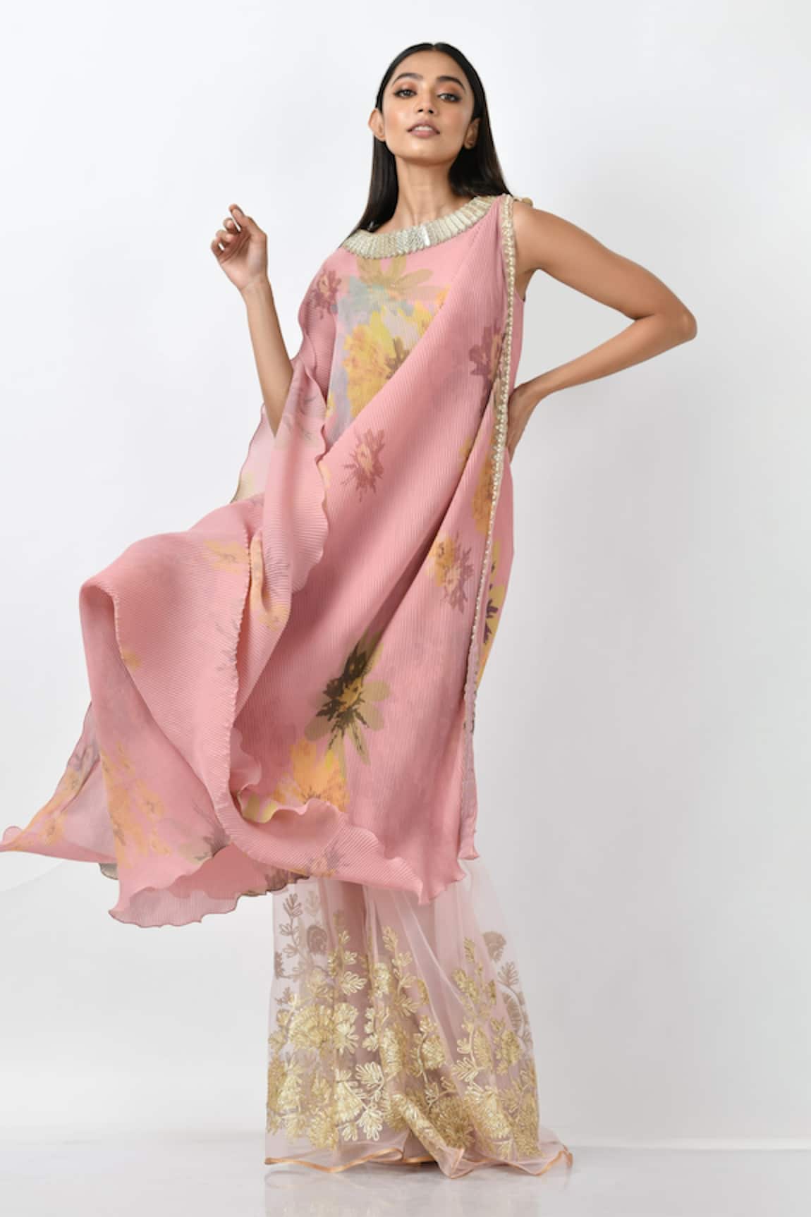 Kiran Uttam Ghosh Floral Print Draped Dress 