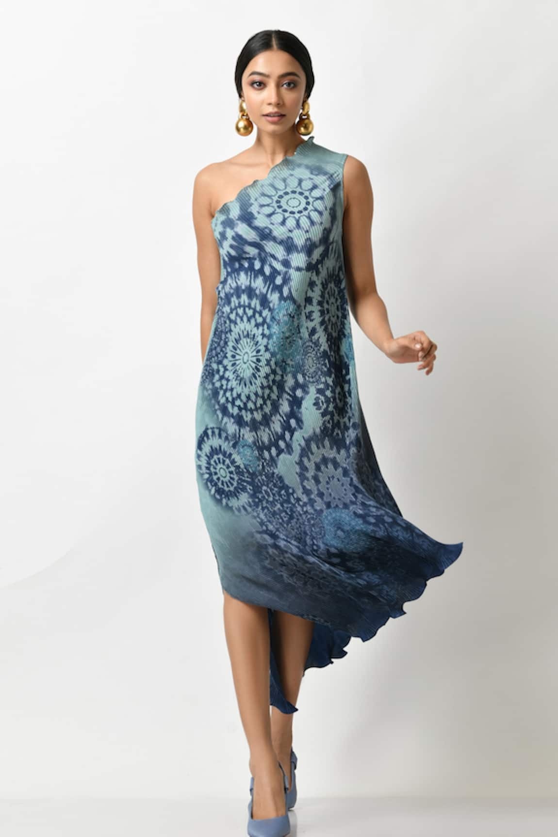 Kiran Uttam Ghosh Printed One Shoulder Dress 