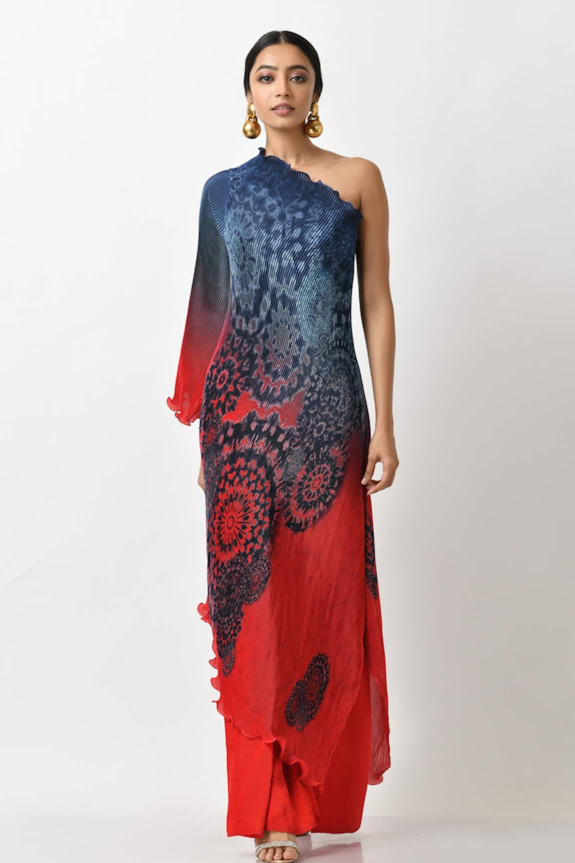 Kiran Uttam Ghosh Batik Print One Shoulder Dress 