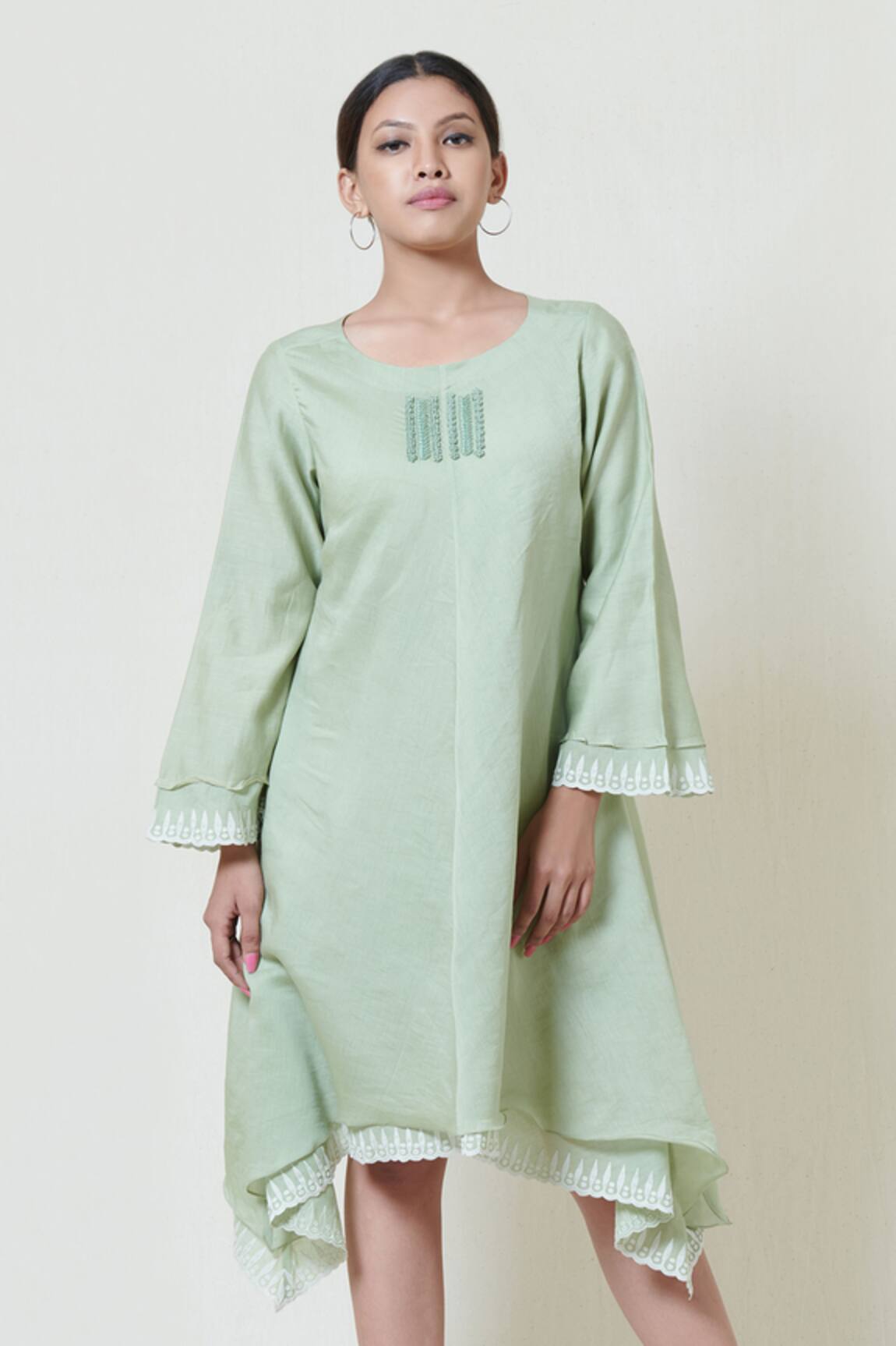 Brij Embroidered Kora Chanderi Short Dress