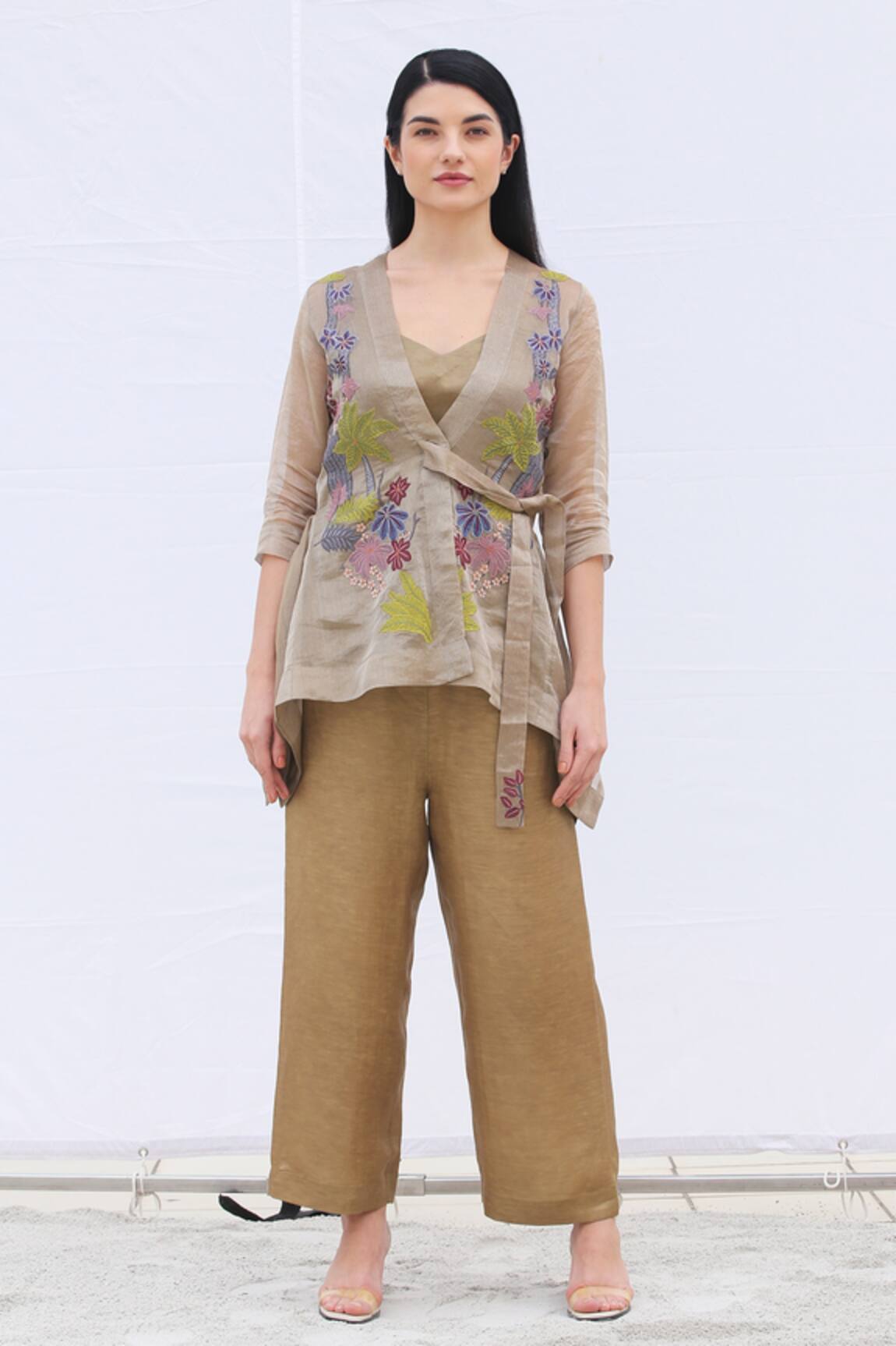Oja Tissue Silk Applique Jacket & Pant Set