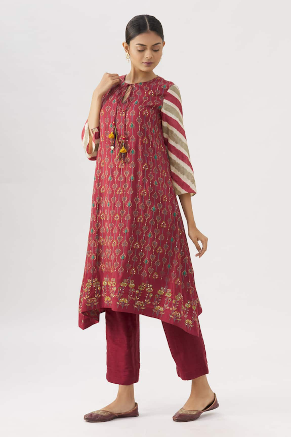 Label Anushree Silk Asymmetric Kurta & Pant Set