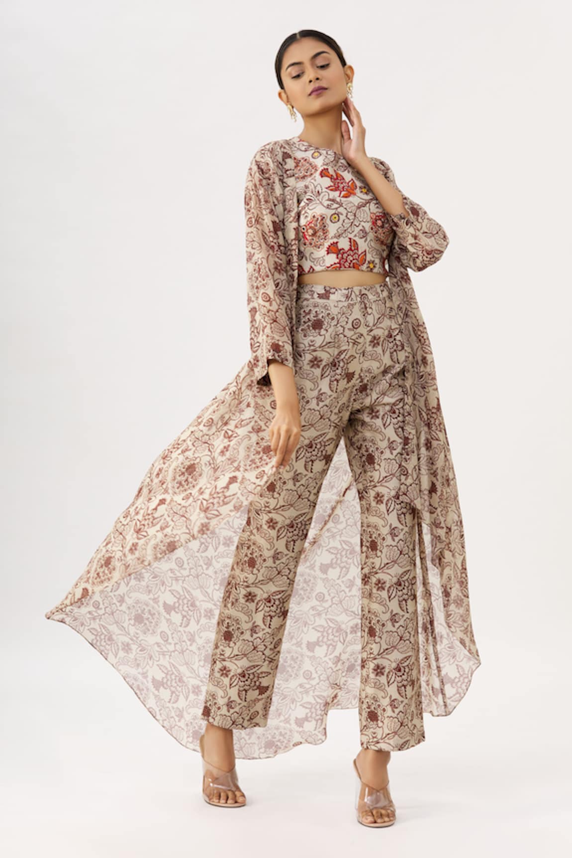 Label Anushree Silk Organza Kalamkari Jacket & Pant Set