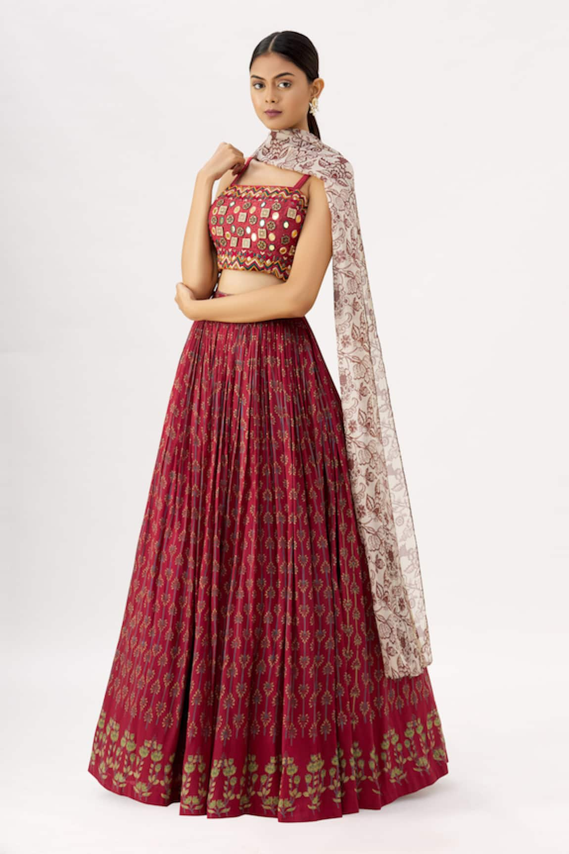 Label Anushree Silk Crop Top & Block Print Lehenga Set