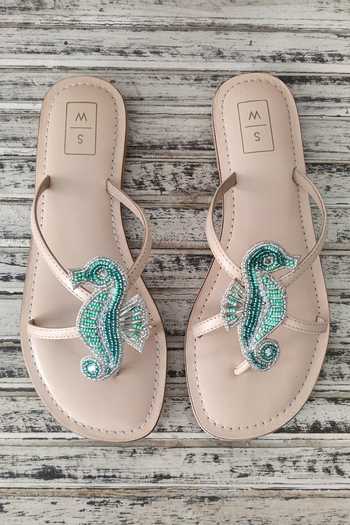 Sandalwali Aqua Seahorse Embellished Sandals 