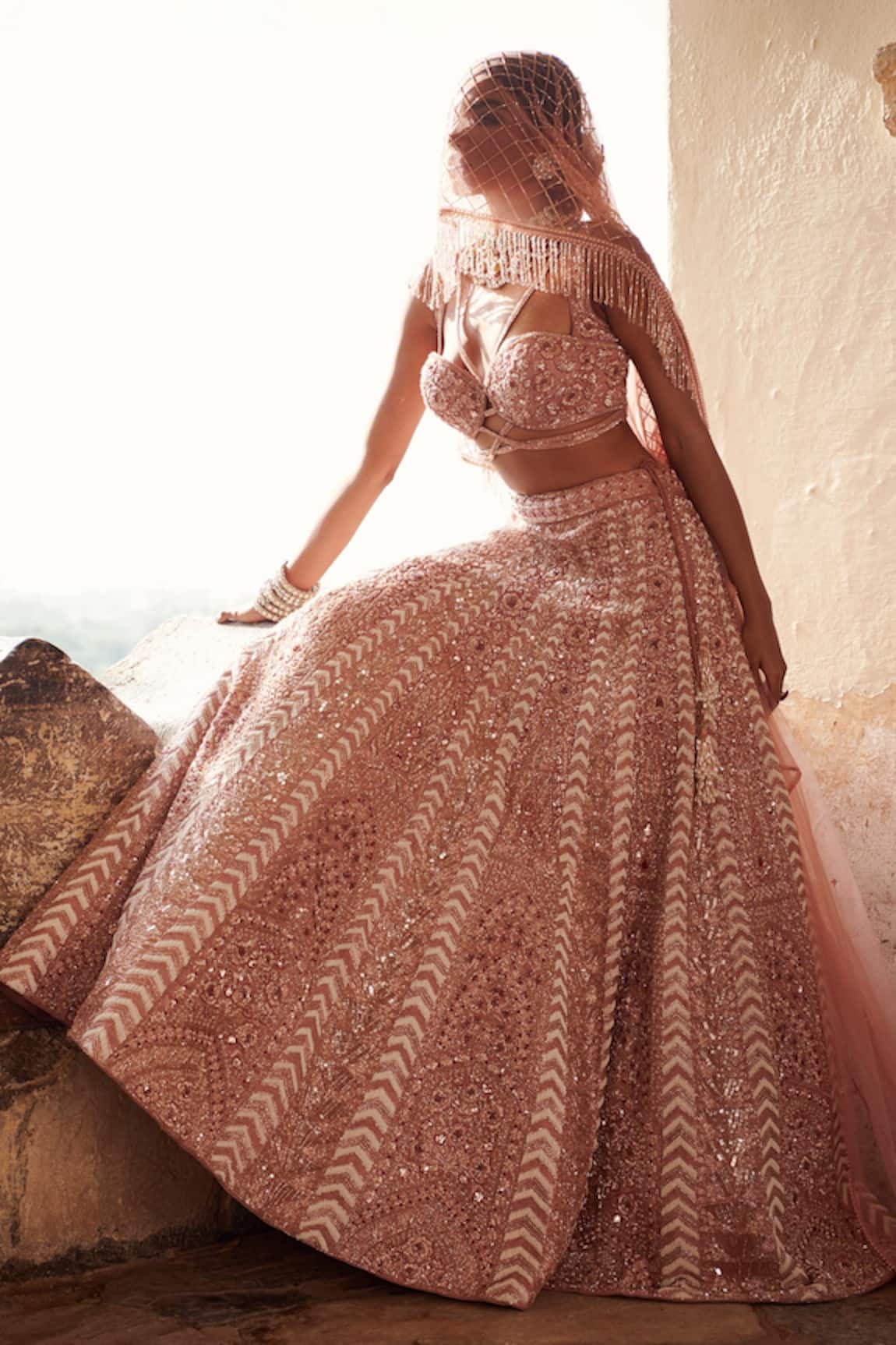 Jigar & Nikita Linen Satin Floral Embroidered Bridal Lehenga Set 