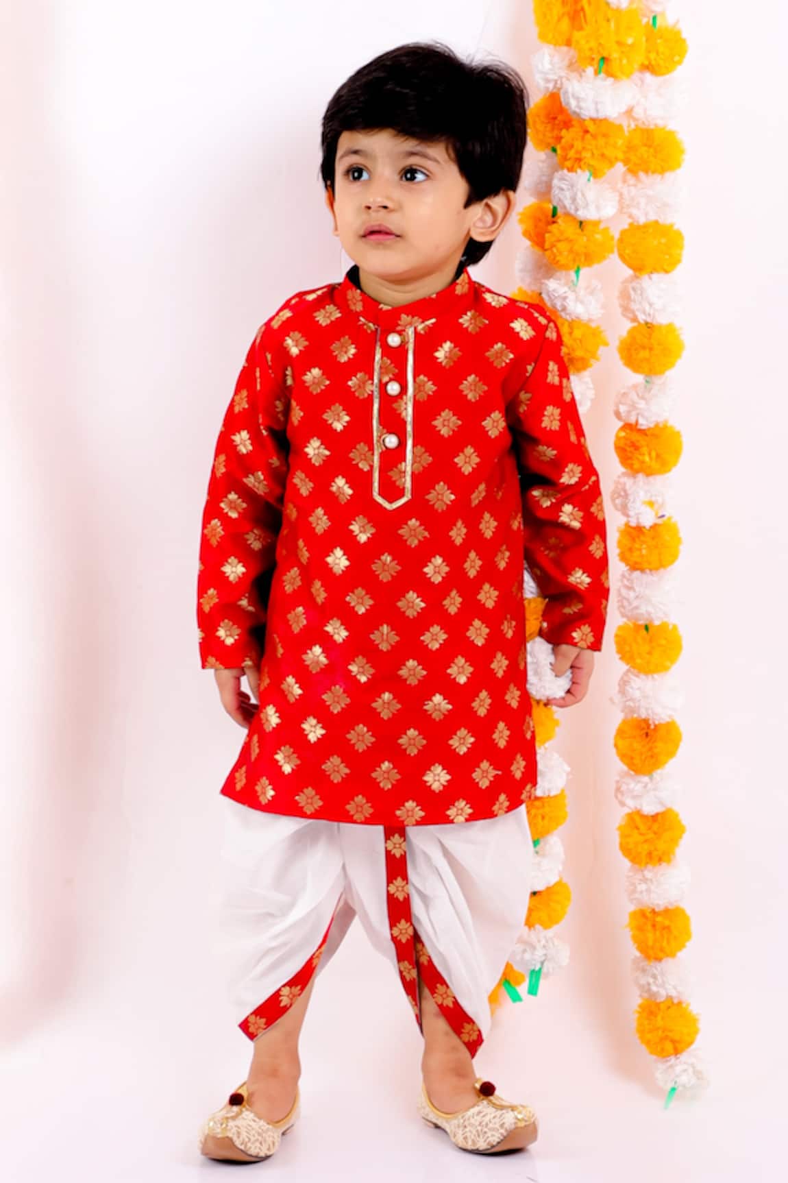 Little Bansi Floral Woven Kurta & Dhoti Pant Set