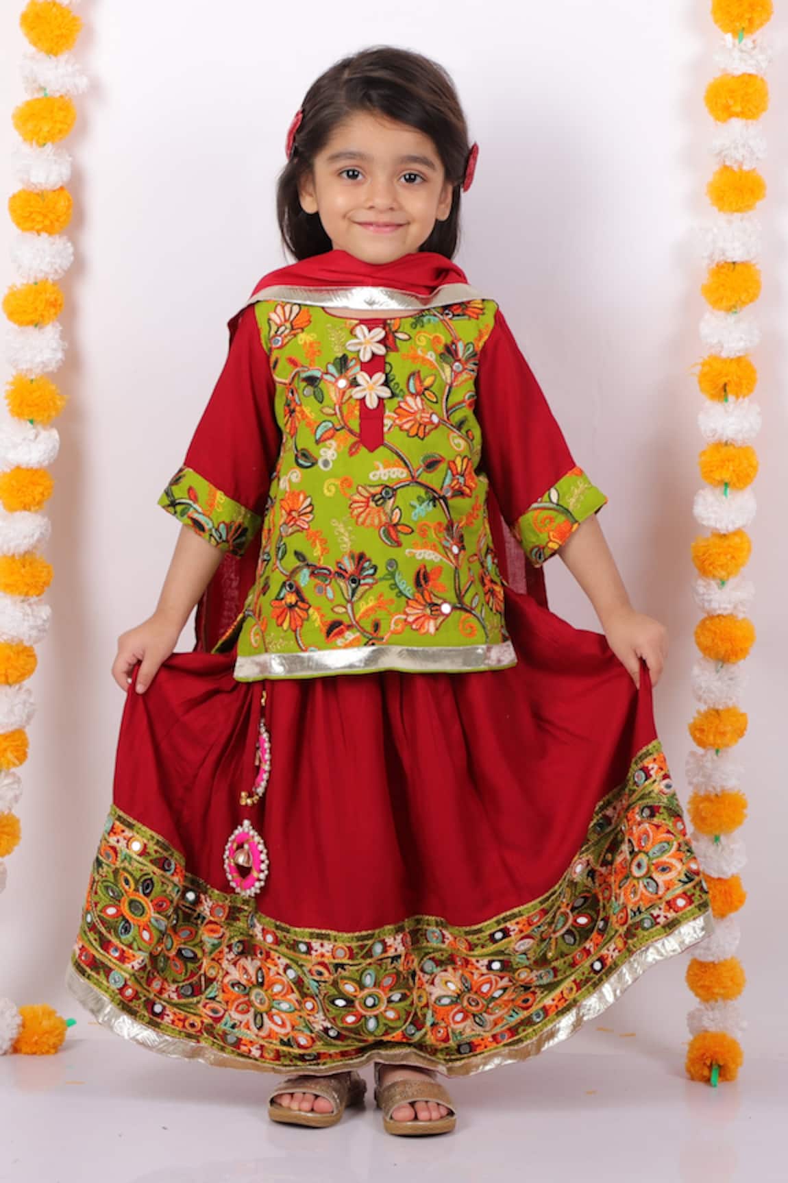 Little Bansi Embroidered Kurta Lehenga Set 