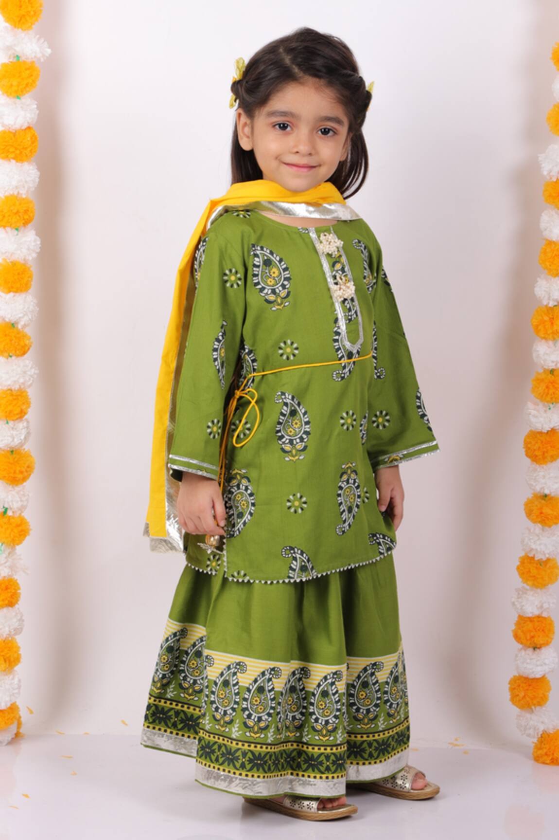Little Bansi Printed Kurta Lehenga Set 