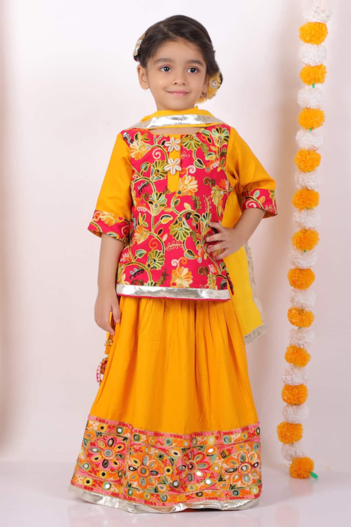 Little Bansi Embroidered Kurta Lehenga Set 