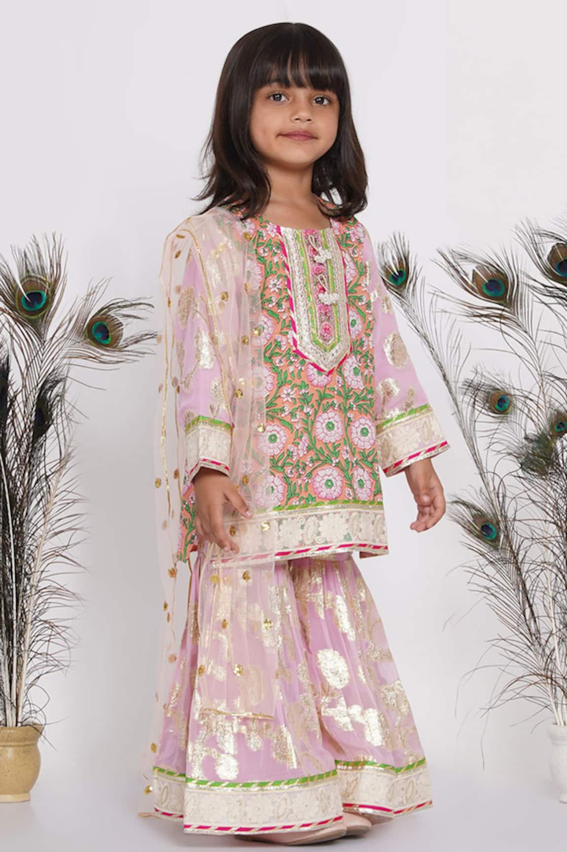 Little Bansi Floral Print Kurta Sharara Set