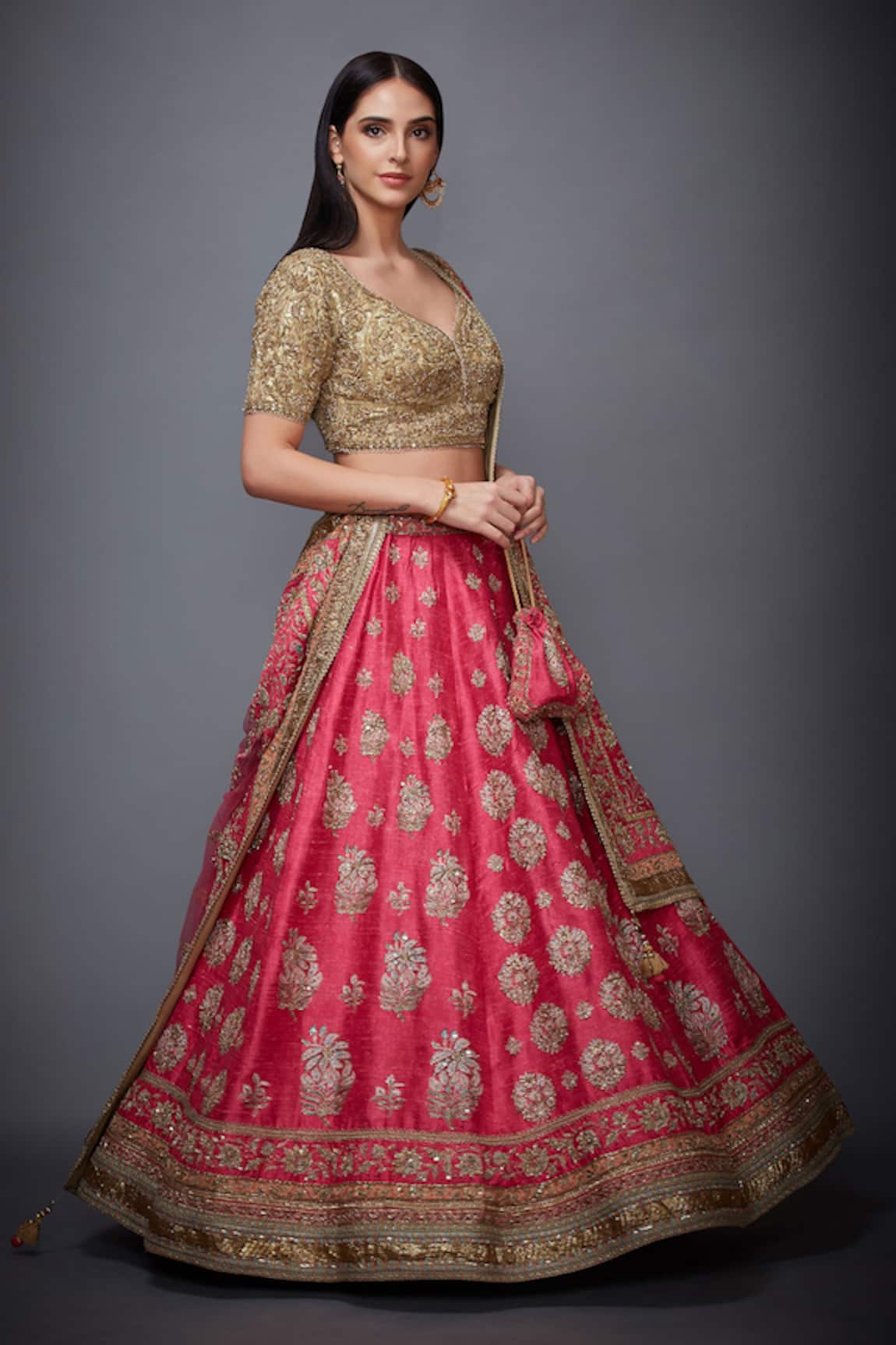 Buy Red Lehenga with Red Blouse and Golden Dupatta Online |  DressingStylesCA.com