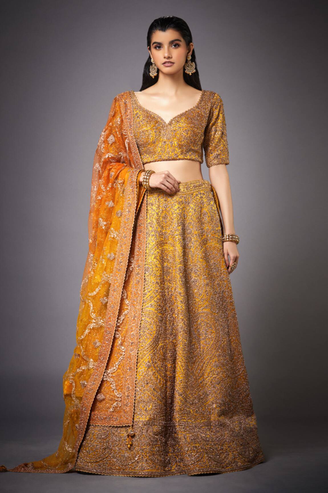 RI.Ritu Kumar Silk Brocade Jamawar Bridal Lehenga Set 