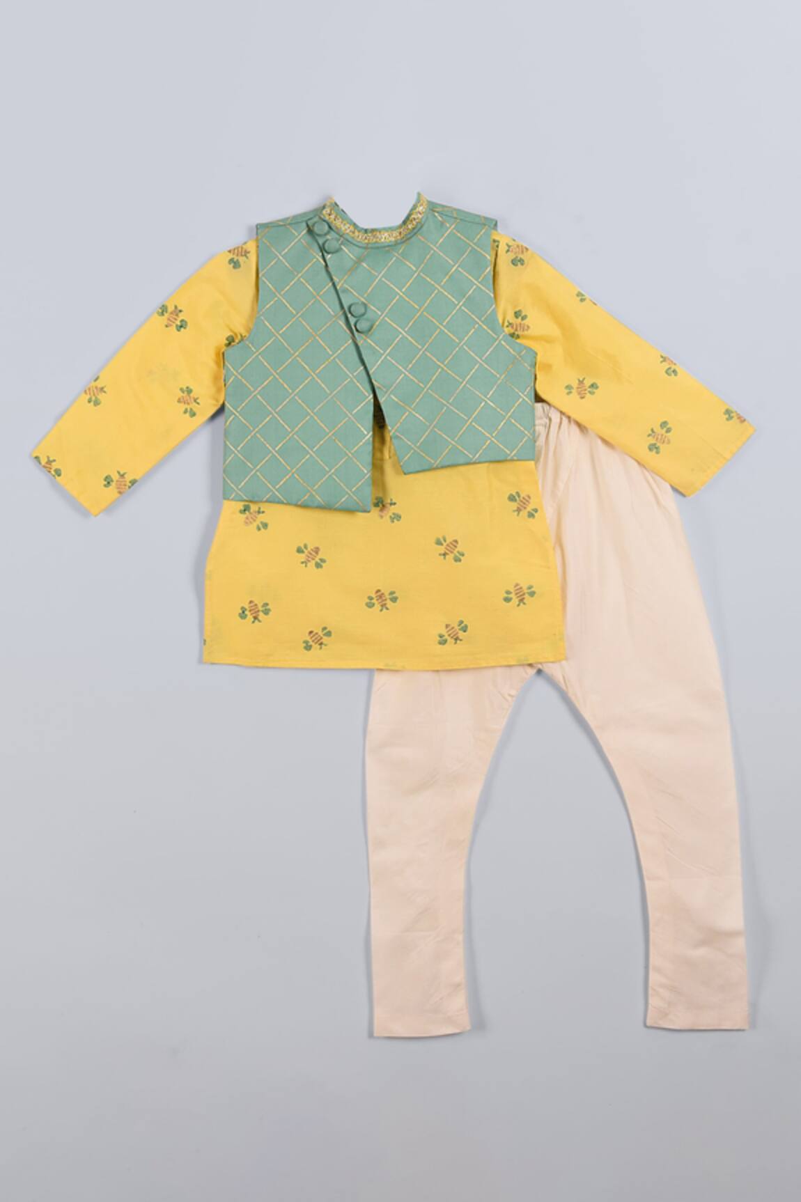 Little Brats Embroidered Kurta Set With Bundi 