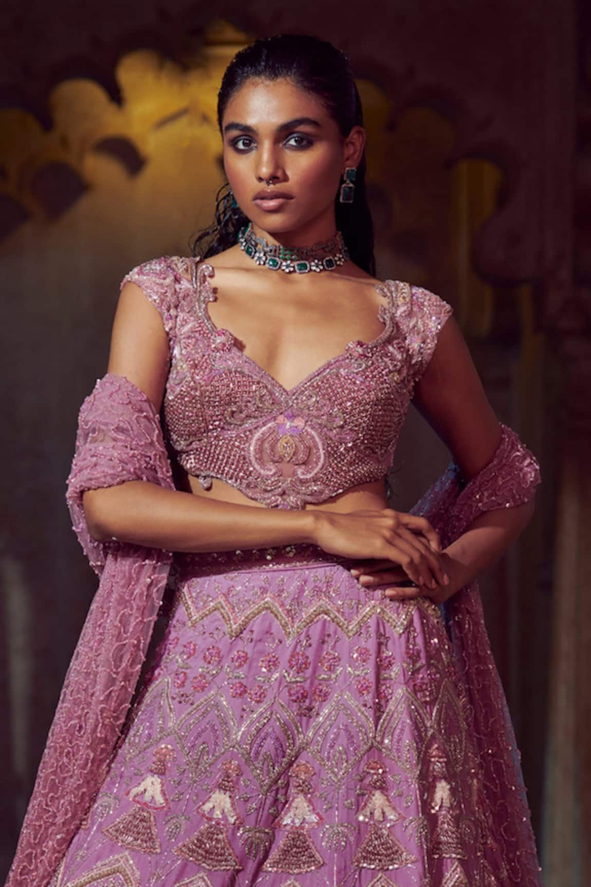 Rashi Khanna Looks Beautiful Purple Color Lehenga Choli Dress