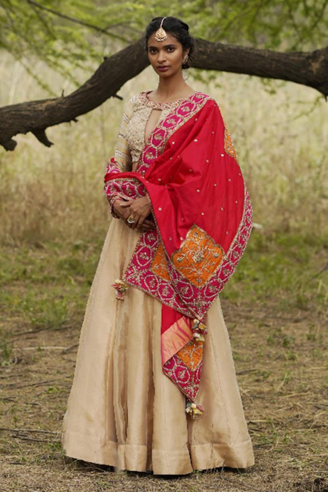 Rajiramniq Tissue Chanderi Blouse & Lehenga Set