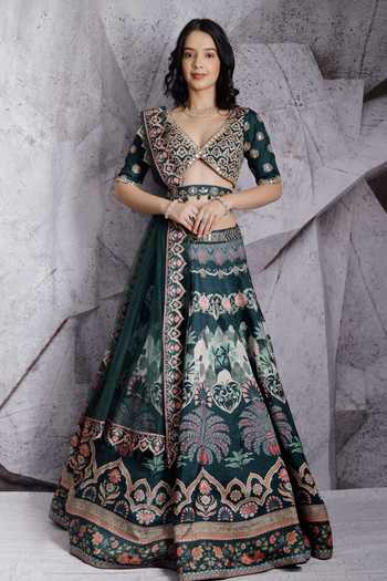 Archana Kochhar Floral Printed Raw Silk Lehenga Set 