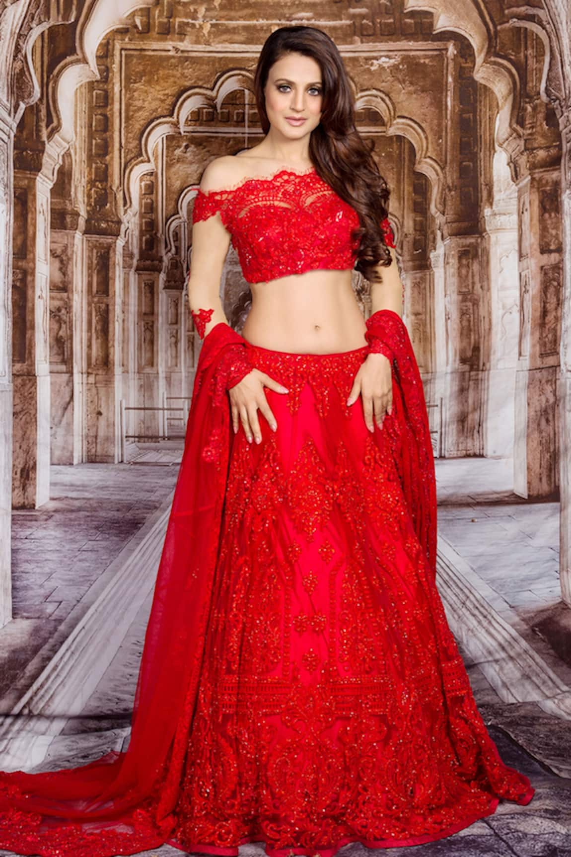 Archana Kochhar French Lace Embroidered Lehenga Set 
