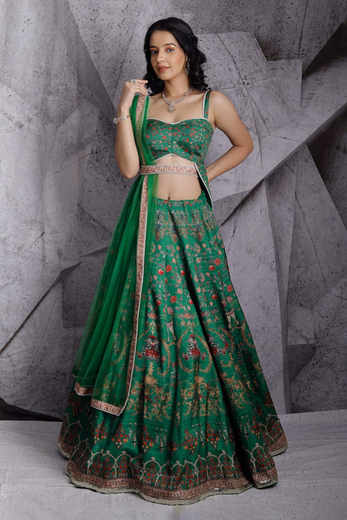 Archana Kochhar Raw Silk Printed Lehenga Set 