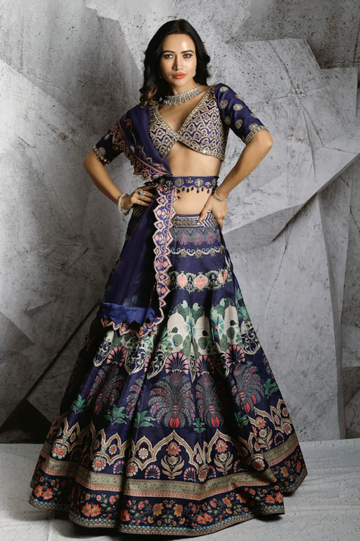 Archana Kochhar Floral Printed Raw Silk Lehenga Set