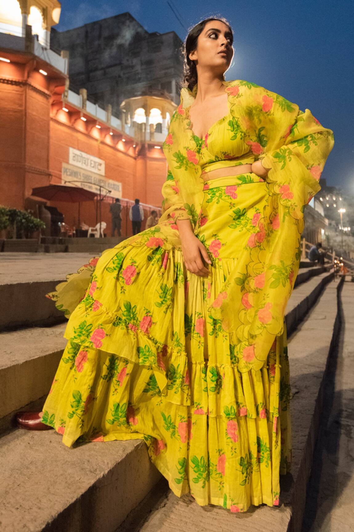 Label Earthen Tiered Printed Lehenga Set