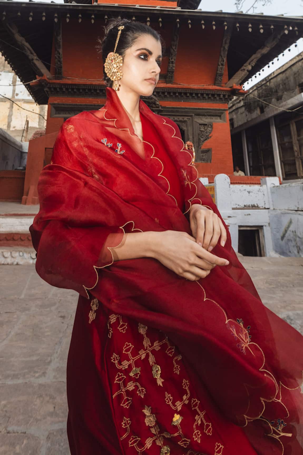 Label Earthen Chanderi Silk Kurta Sharara Set