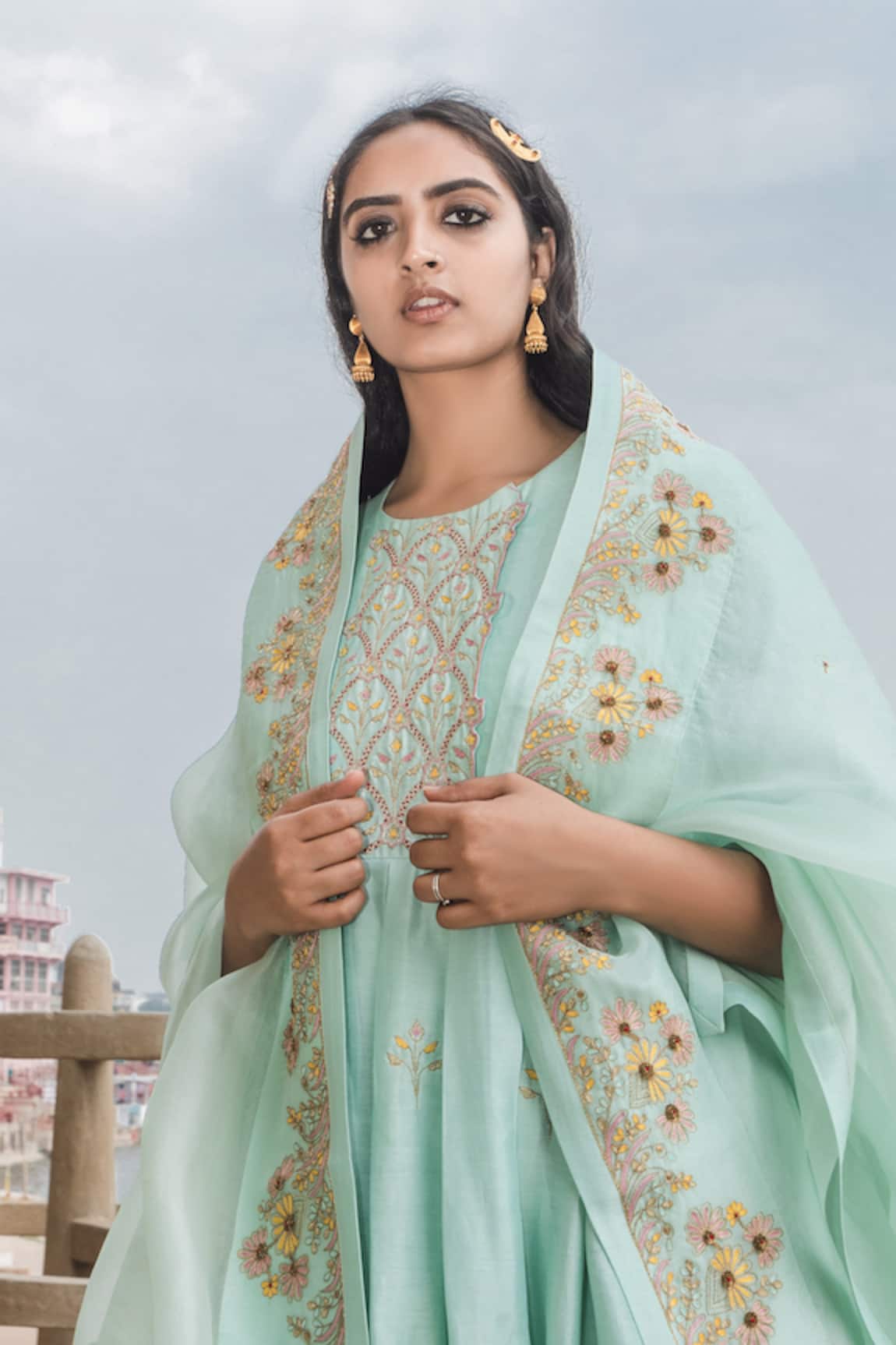 Label Earthen Chanderi Silk Anarkali Set