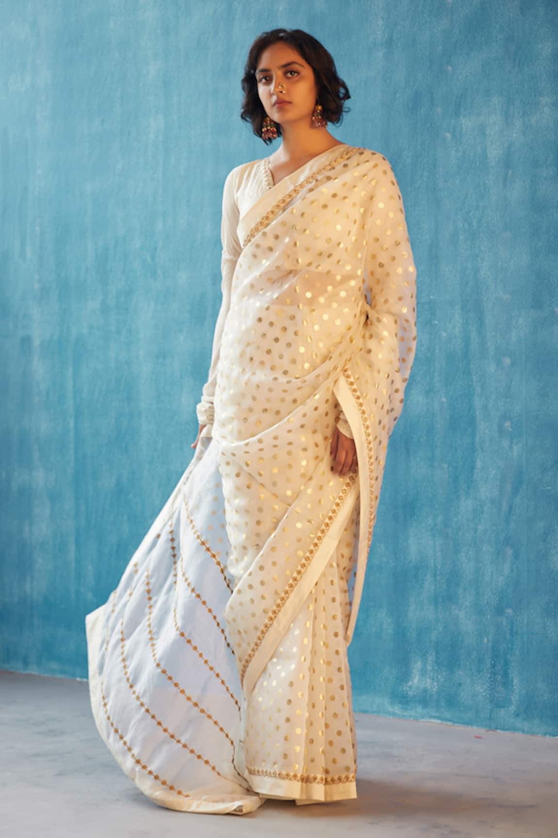 Label Earthen Foil Print Saree with Blouse