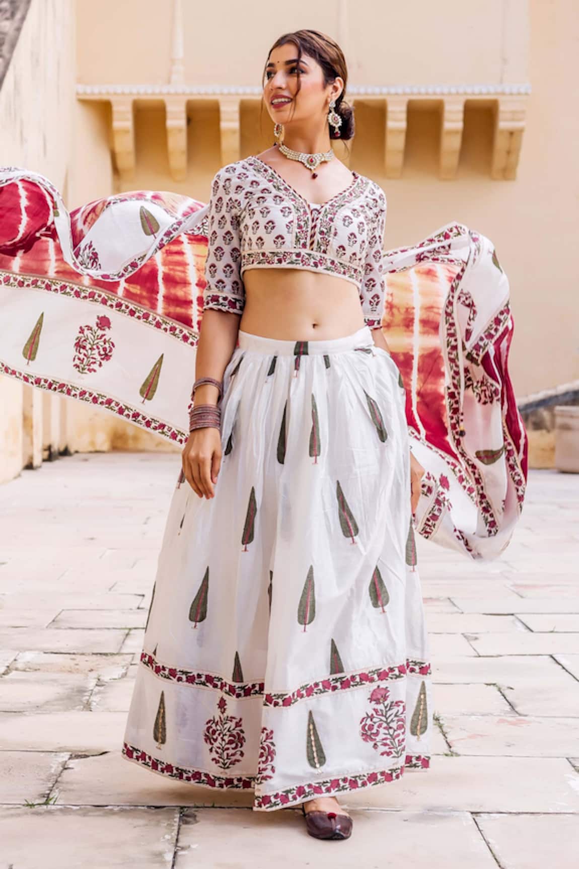 Missprint Chanderi Floral Print Lehenga Set 