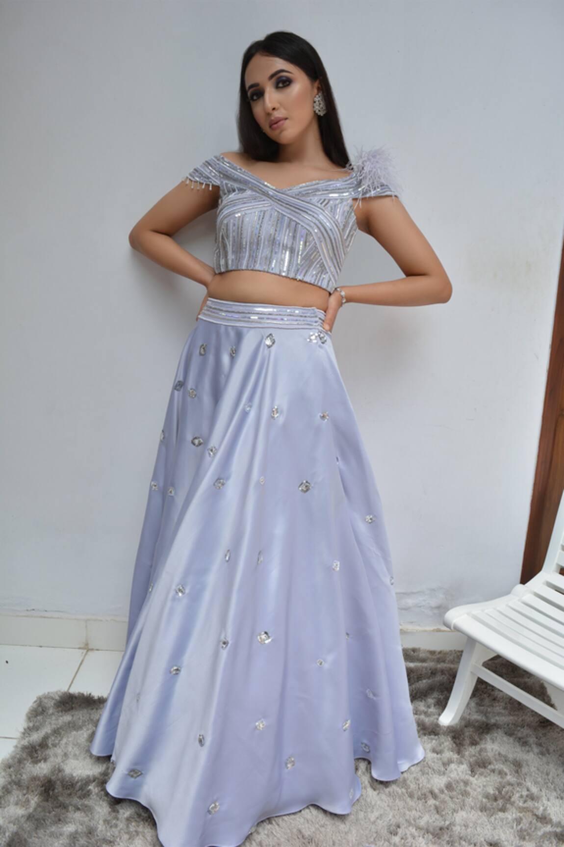 Parul Gandhi Embroidered Off Shoulder Lehenga Set 