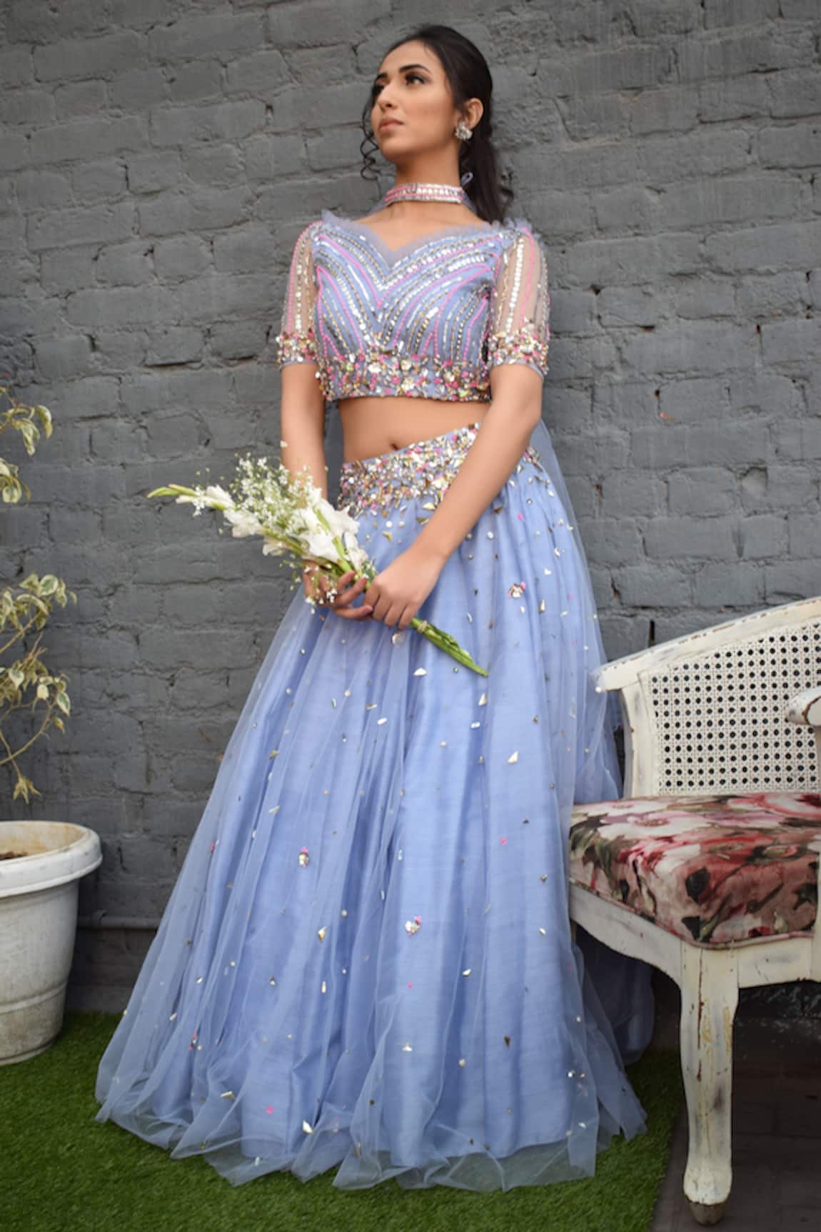 Parul Gandhi Embroidered Off Shoulder Lehenga Set