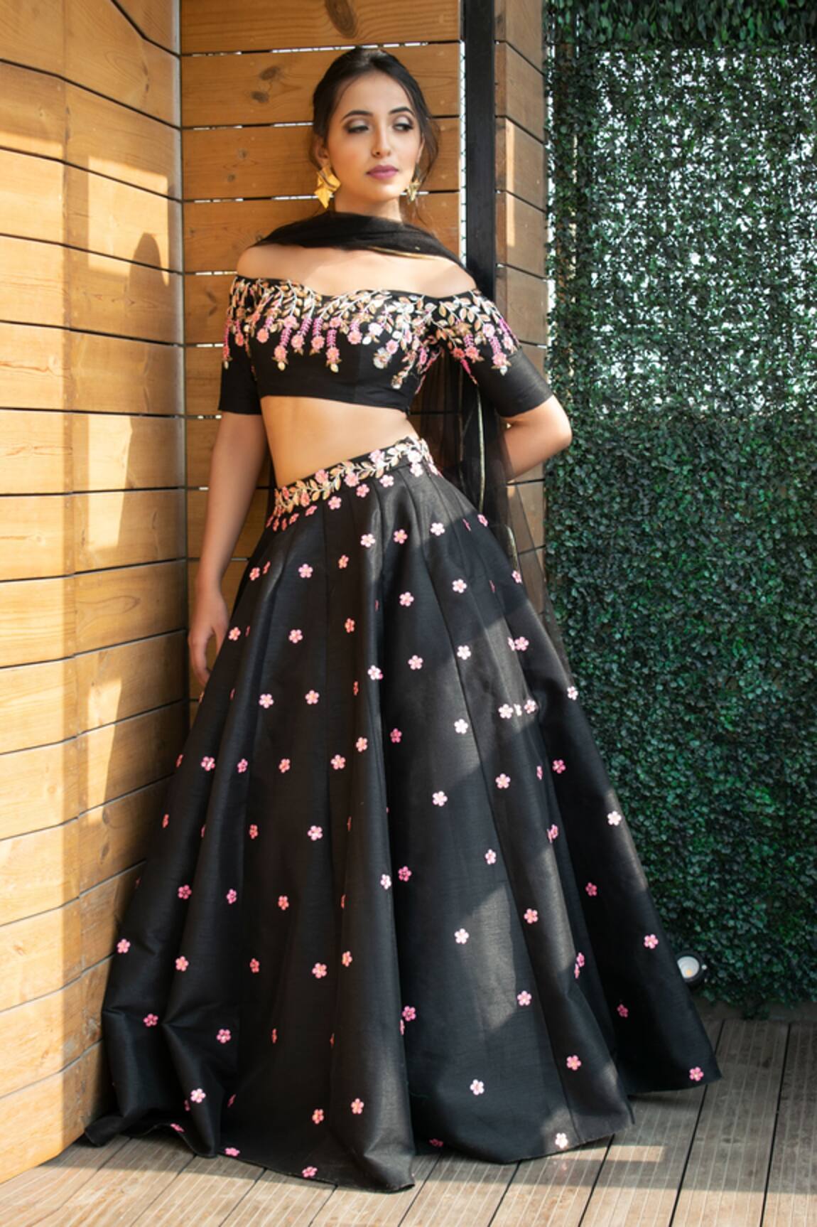 Parul Gandhi Embroidered Off Shoulder Lehenga Set