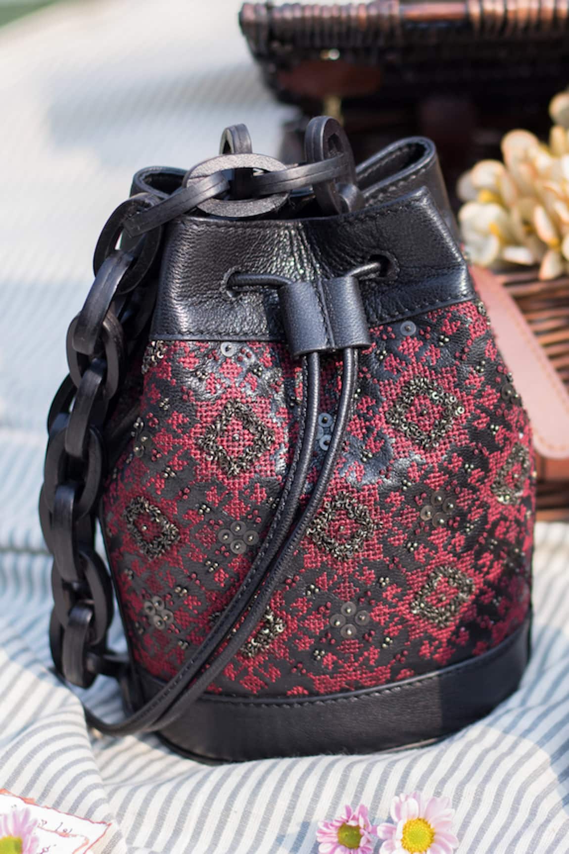 The Leather Garden Embroidered Bucket Bag