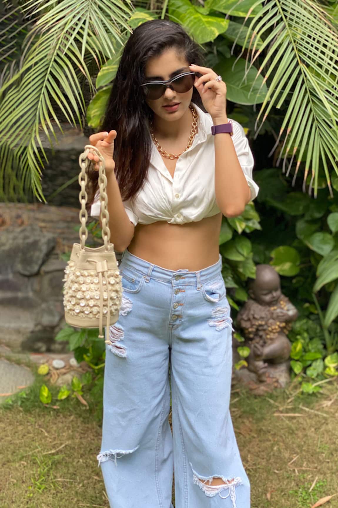 The Leather Garden Floral Embellished Bucket Bag 